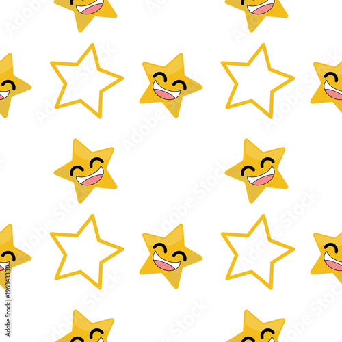 Seamless cute pattern with yellow star on white background. Cartoon