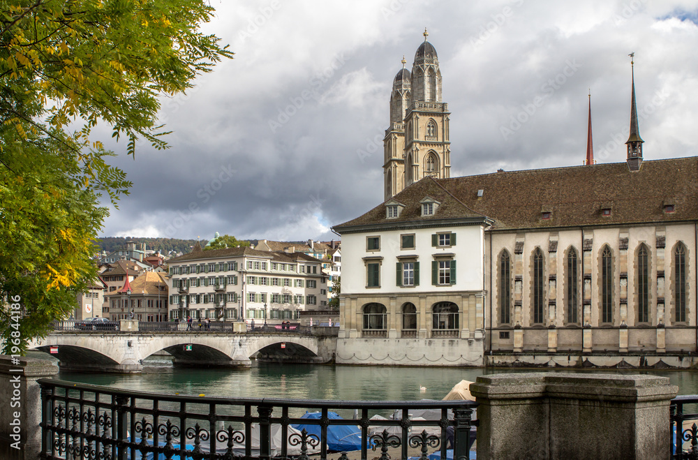 Limmat and Grossmuenster, Zurich