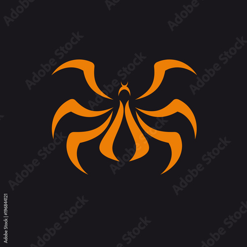 Vector logo abstract Spider, orange on black