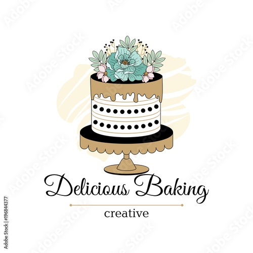 A sweet logo for a candy store with flowers and leaves. The concept of wedding ornament. Flower poster. Vector decorative greeting cards, invitation background design.