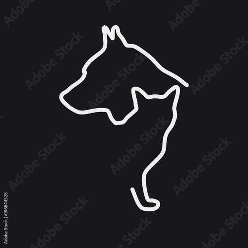 Vector logo veterinarian, abstract dog and cat on linear style
