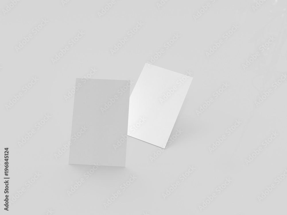 business card mock-up, 3d rendering, light gray background
