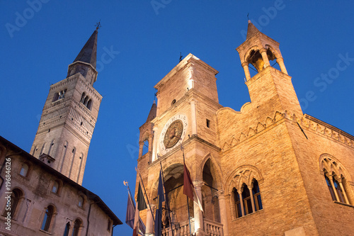 pordenone, town hall and Saint Mark bell tower in the evening
