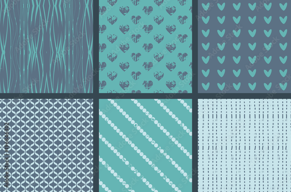 6 seamless patterns in blue colors