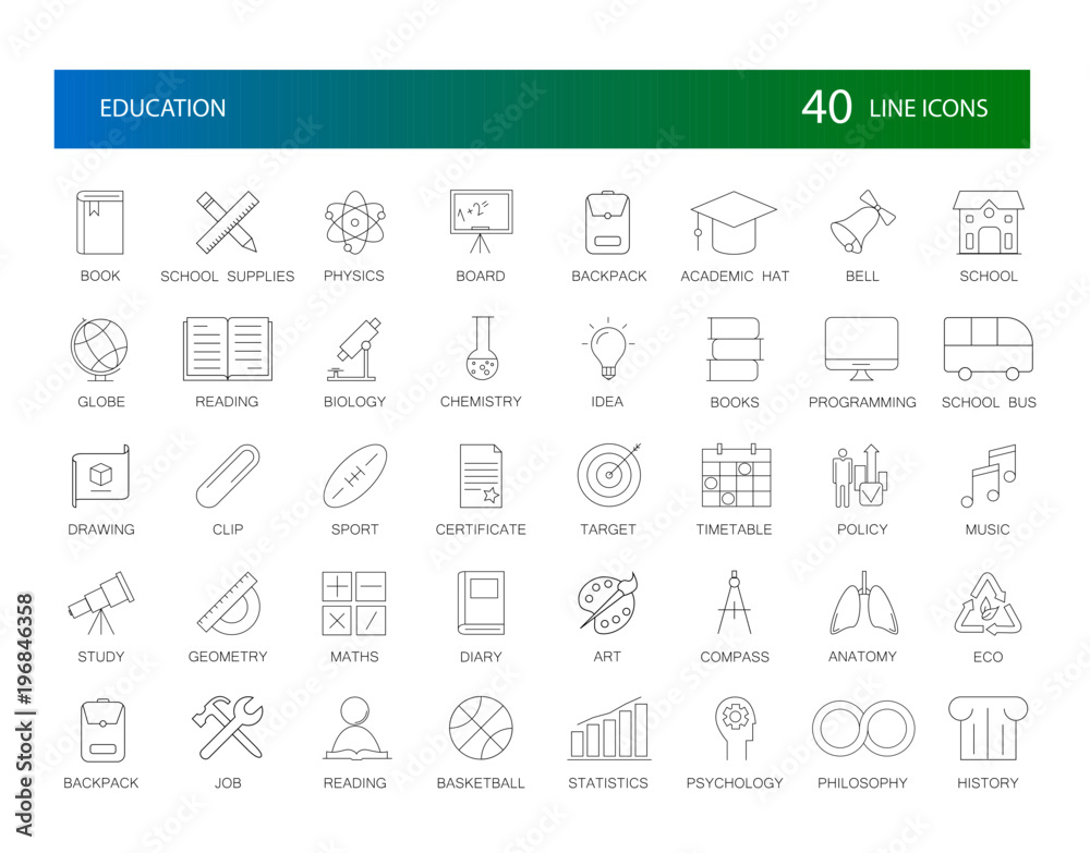 Line icons set. Education pack. Vector Illustration