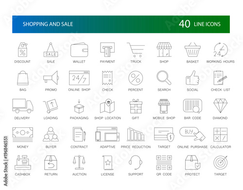 Line icons set. Shopping and Sale pack. Vector Illustration