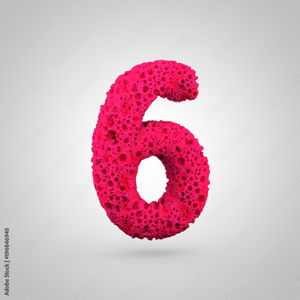 Pink sponge number 6 isolated on white background. Pink sponge number 6 isolated on white background.