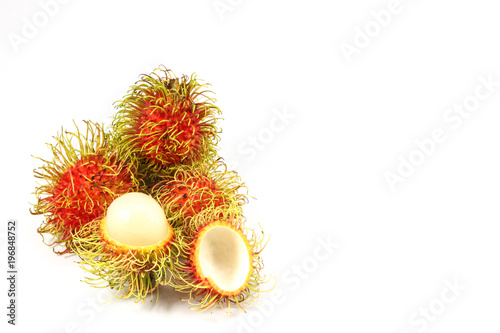 Fresh rambutan sweet delicious, healthy rambutan tropical fruit food isolate on white background.