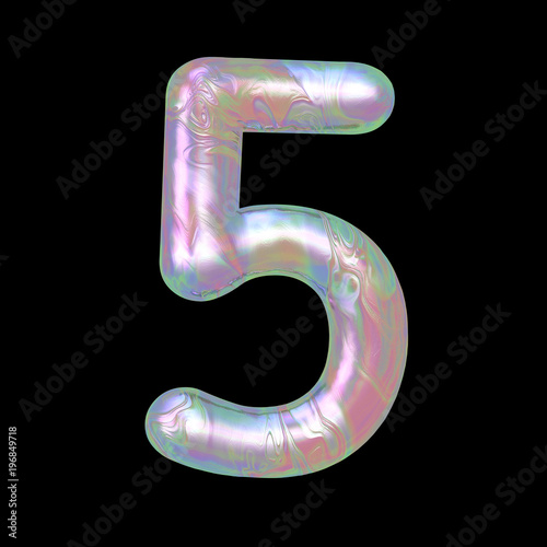 Wallpaper Mural Modern liquid marble holographic 3D render number five 5 illustration isolated on a back background. Torontodigital.ca