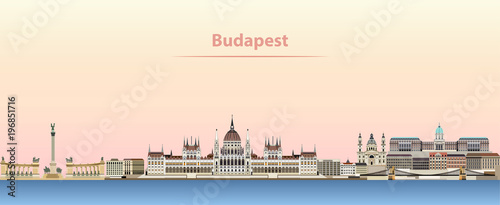 Budapest vector city skyline at sunrise