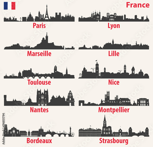 vector city skylines silhouettes of France