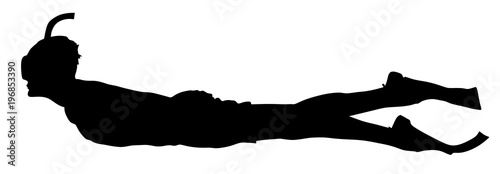 Scuba diving man silhouette vector illustration isolated on white background. Sport underwater, water sea, mask and snorkel. Diving school, Scuba school. boy fishing and swimming