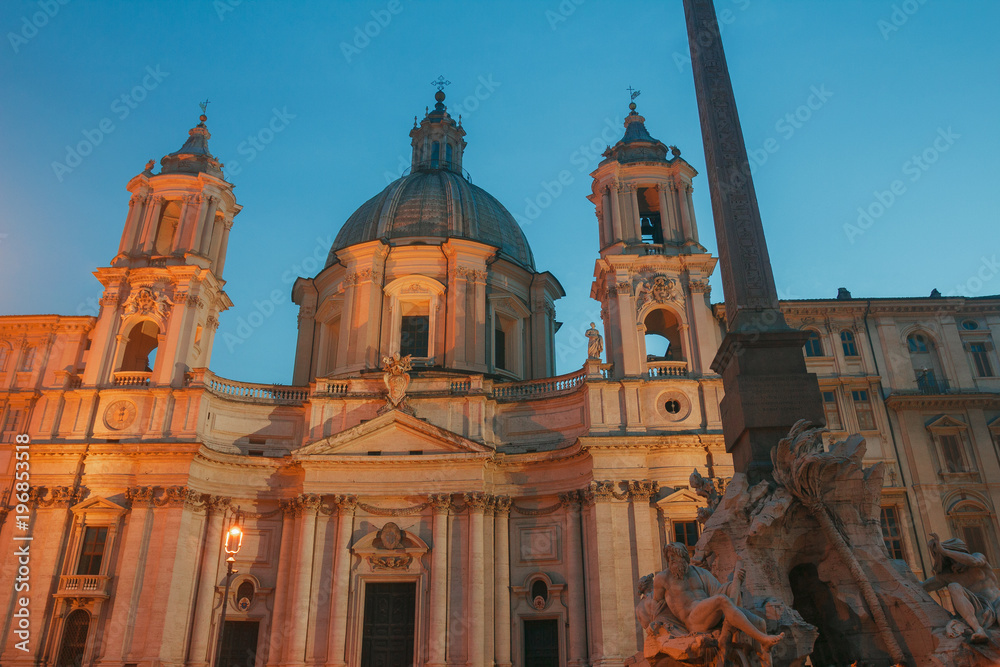 Piazza Navona with Sant Agnese church and Fountain of the Four Rivers Rome outdoors