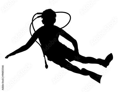Scuba diving silhouette vector illustration isolated on white background. Sport underwater, lake, sea, glove and flashlight, mask and snorkel. Diving school, Scuba school. Beach fun, fishing,swimming 