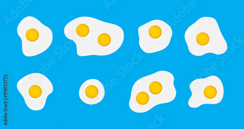 Flat fried egg set. Cartoon omelet vector illustration.