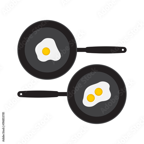 Flat fried egg on pan. Omelet vector illustration.