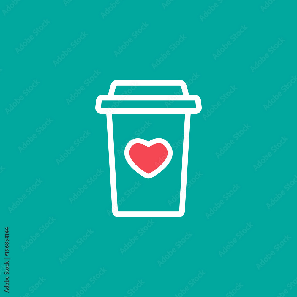 take-out coffee with cap and heart. disposable cardboard cup of coffee. Paper container icon. Isolated take-out coffee with cap and heart. disposable cardboard cup of coffee. Paper container icon. Isolated