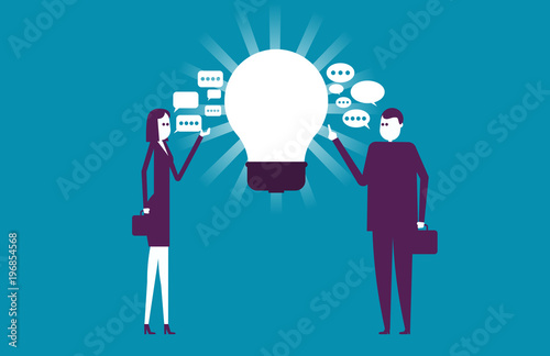 Business team or partnership exchanging question and idea. Vector illustration presentation business concept.