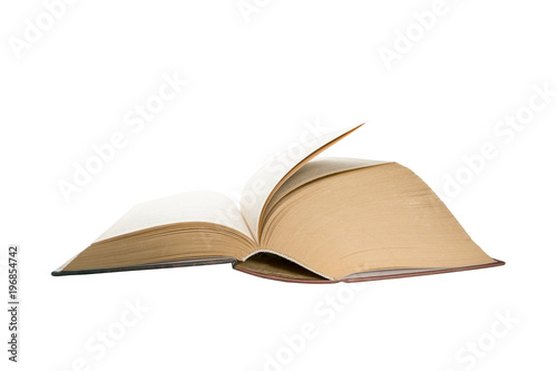 Opened thick book pages isolated on white background. Love read concept. Knowledge symbol. Book day