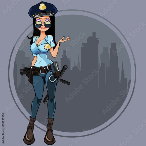 cartoon woman in the uniform of a policeman