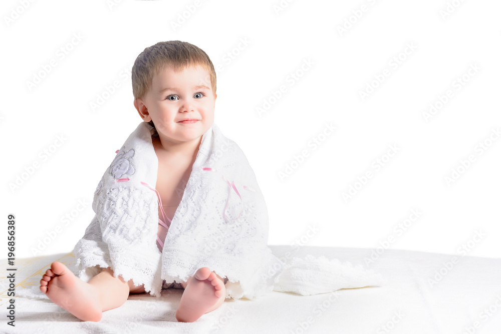 Amazing baby sitting and rejoicing isolated on a white background Amazing baby sitting and rejoicing isolated on a white background