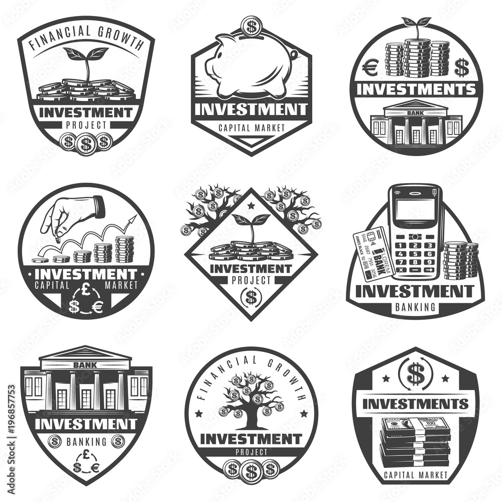 Obraz premium Vintage Monochrome Money Investment Labels Set