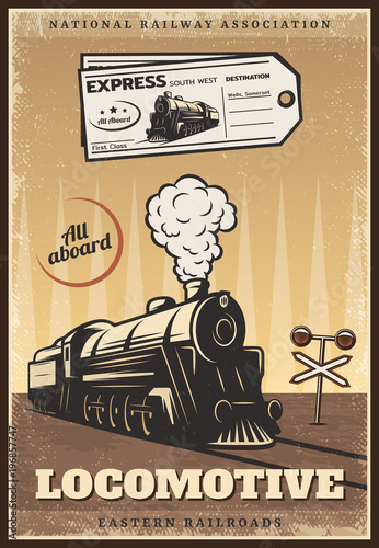 Vintage Colored Industrial Retro Train Poster