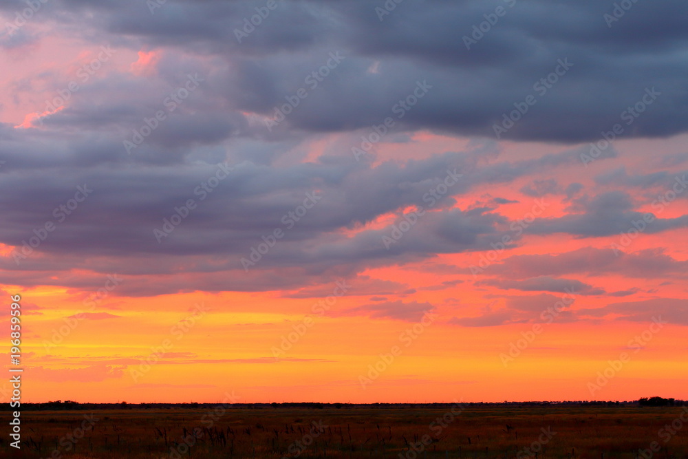 Colorful sunset in the steppe