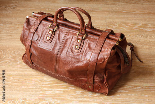 Brown leather travel bag