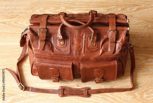 Brown leather travel bag