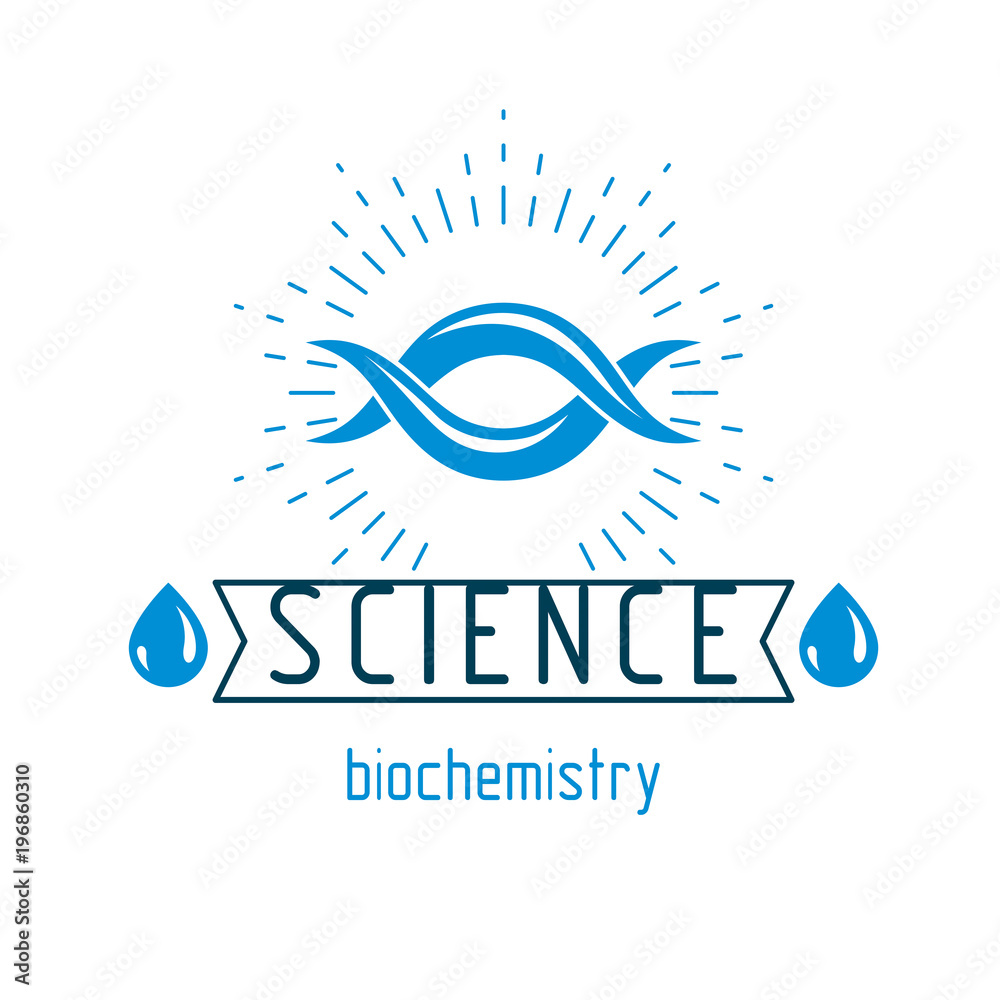 Vector model of human DNA strands. Biochemistry research conceptual abstract logotype can be used as the emblem of scientific organizations. Vector model of human DNA strands. Biochemistry research conceptual abstract logotype can be used as the emblem of scientific organizations.