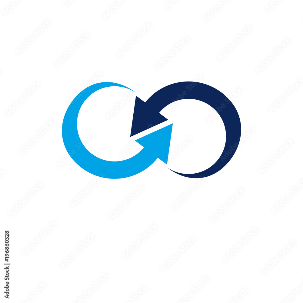 Infinity loop created with two direction arrows, conceptual vector logo isolated on white background. Infinity loop created with two direction arrows, conceptual vector logo isolated on white background.