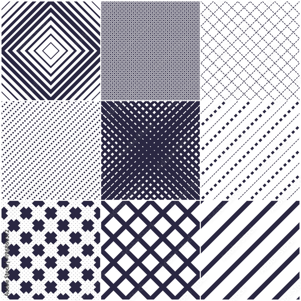 Minimal lines vector seamless patterns set, abstract backgrounds collection. Simple geometric designs. Seamless lines vector minimalistic arts.