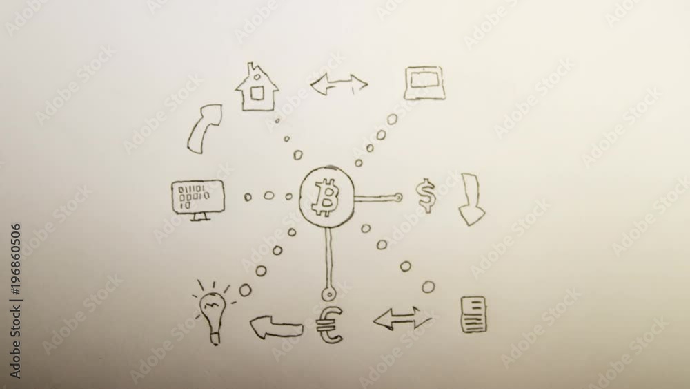 Hand drawn scheme with bitcoin icon