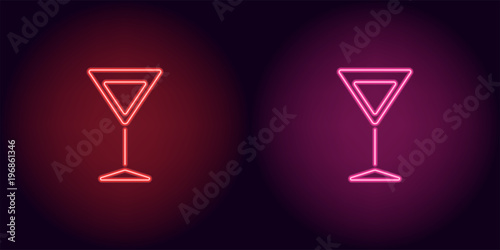 Red and pink neon cocktail wineglass
