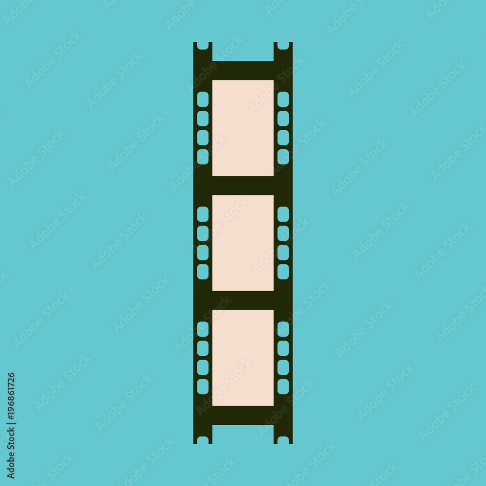 Vector illustration of film strip on a blue background. Flat design.