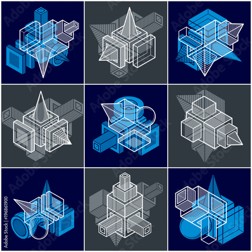 3D engineering vectors, collection of abstract shapes.