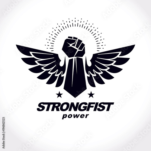 Strong raised arm of athletic man vector illustration. Martial arts championship abstract symbol.