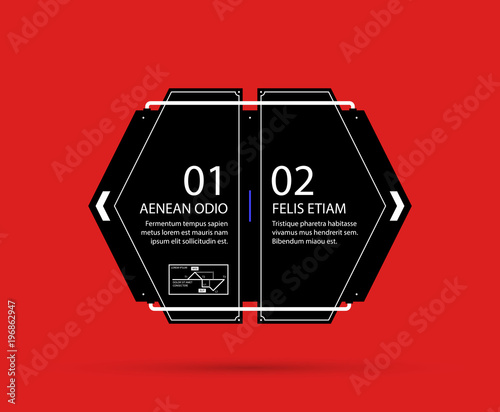 Hi-tech template with two options in black and red techno style on flat vibrant background