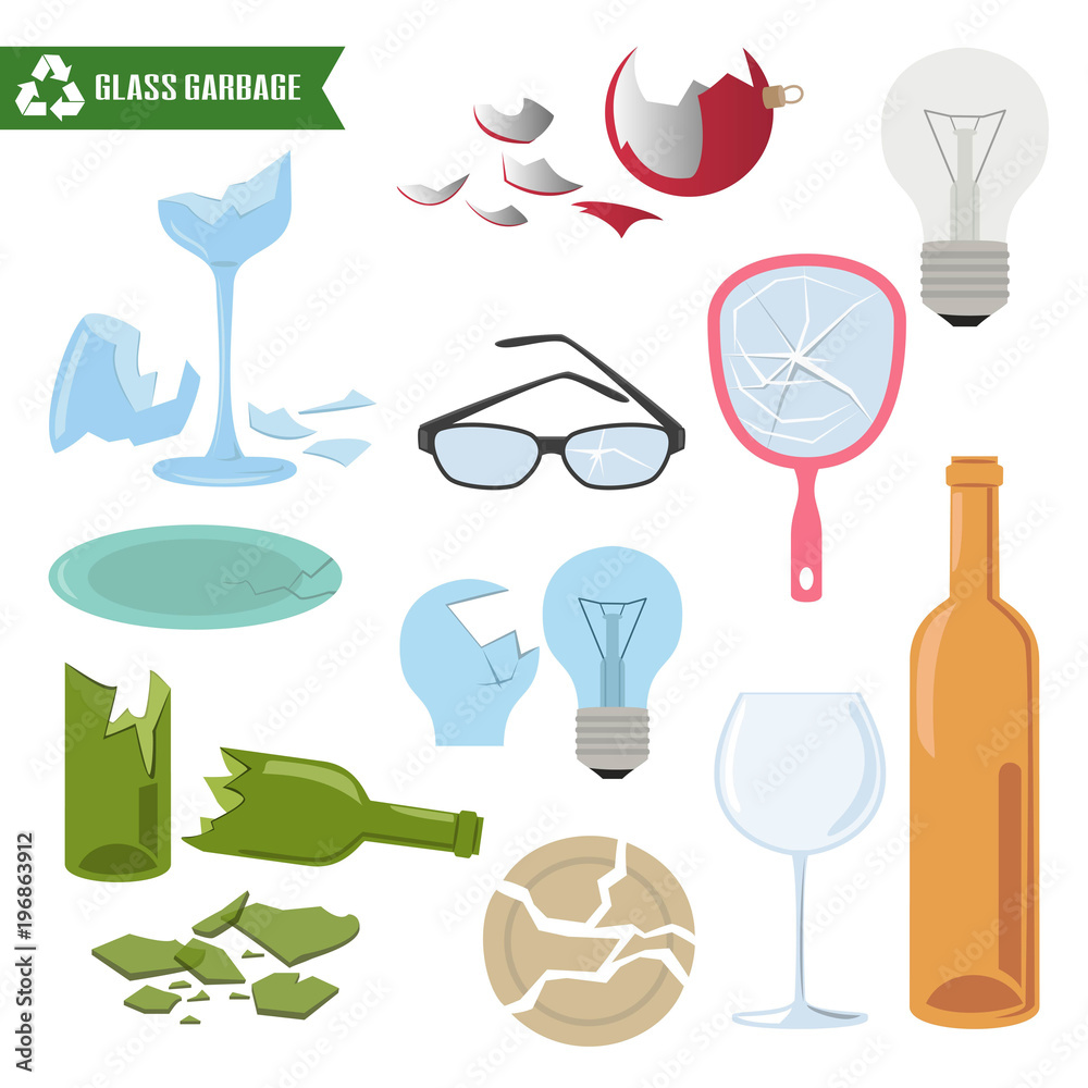 Glass trash on white background.