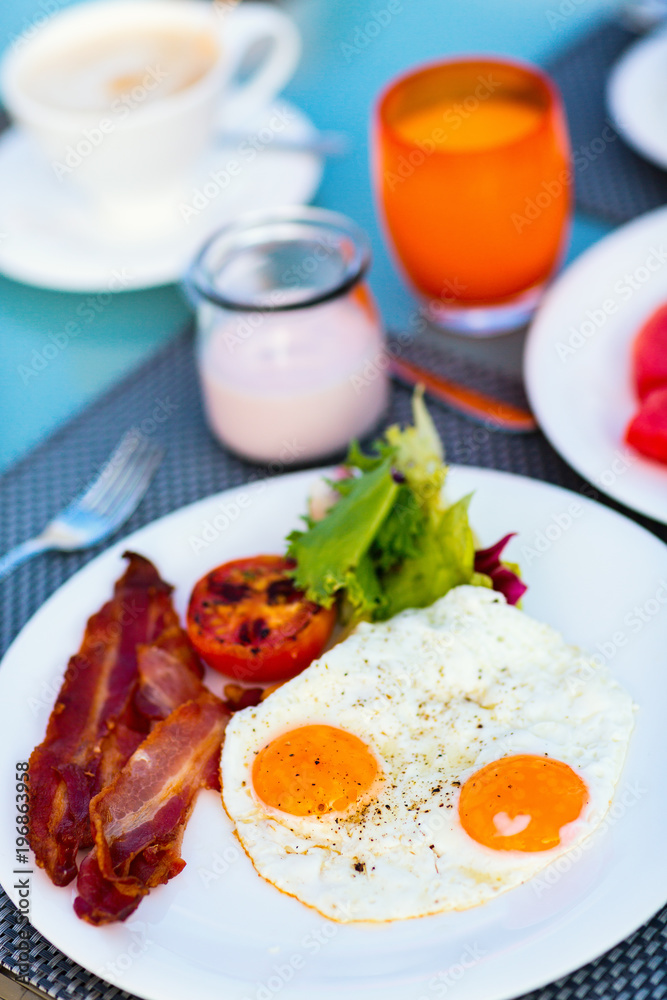 Breakfast with fried eggs Breakfast with fried eggs