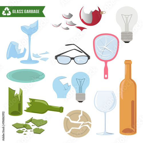 Glass trash on white background.