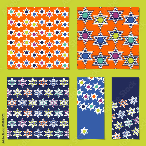 Set of universal cards with Star of David. Template.