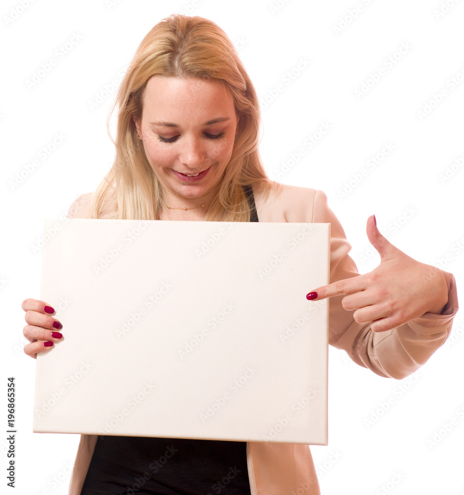 Junge Frau mit Schild Junge Frau mit Schild
