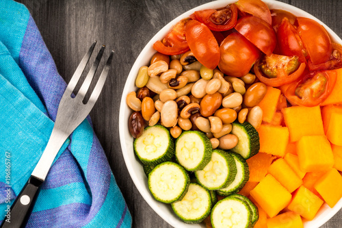 Vegan Or Vegetarian Sweet Potato And Beans Buddha Bowl photo