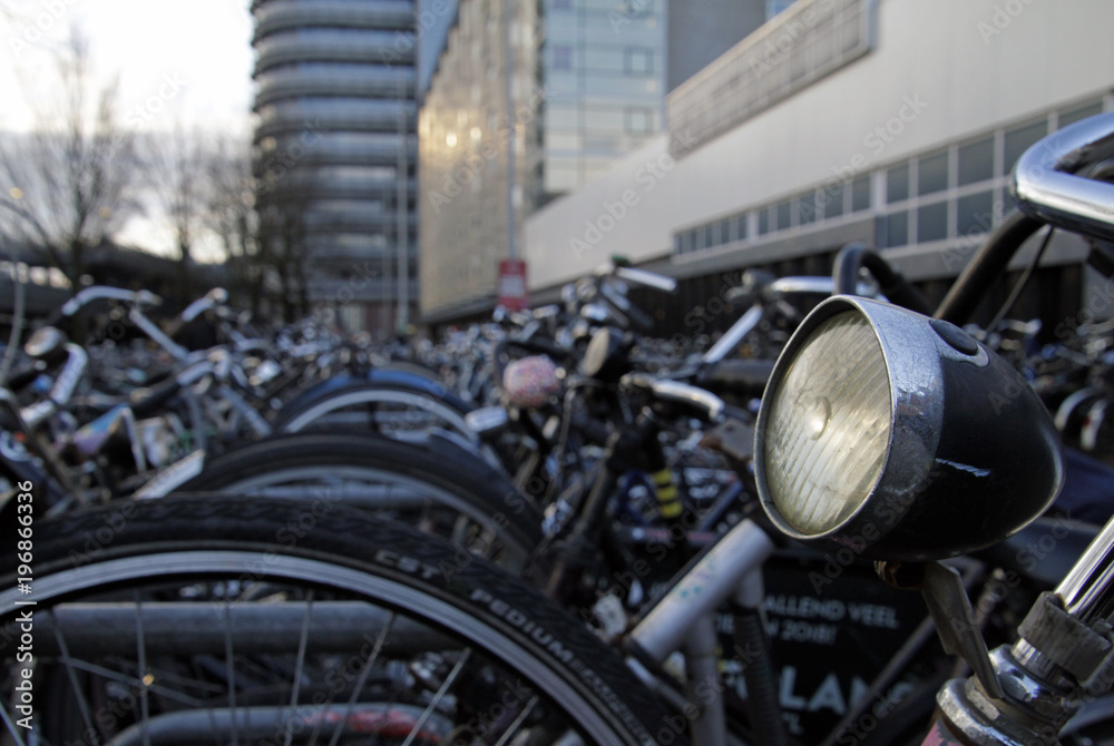 Bicycle parking lot in Amsterdam, Netherlands 