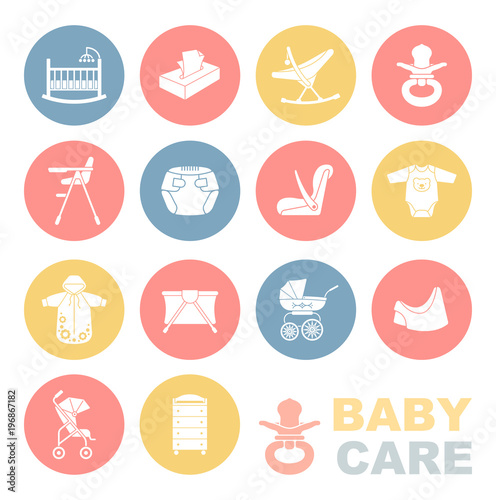 The care of the child.The icons set.