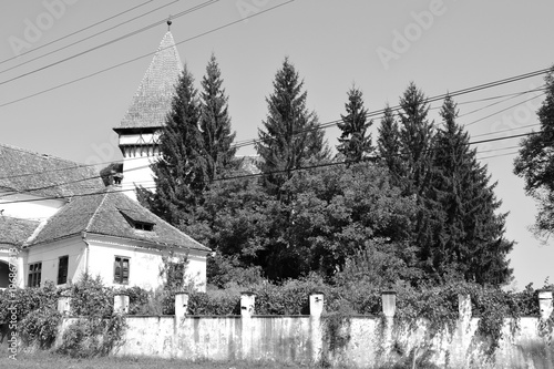 Fortified medieval saxon evangelic church in the village Somartin, Martinsberg, Märtelsberg, Transylvania, Romania. The settlement was founded by the Saxon colonists  photo