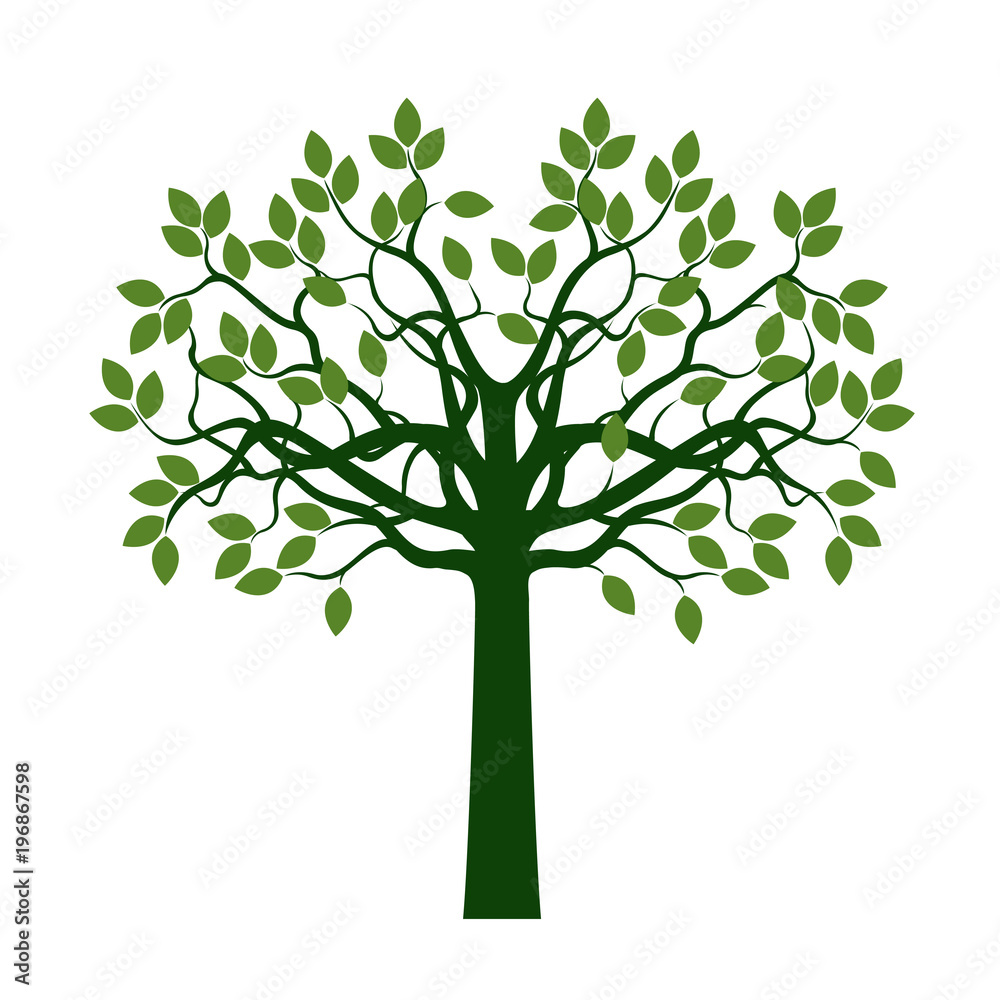 Green Tree with Leaves. Vector Illustration and graphic element.