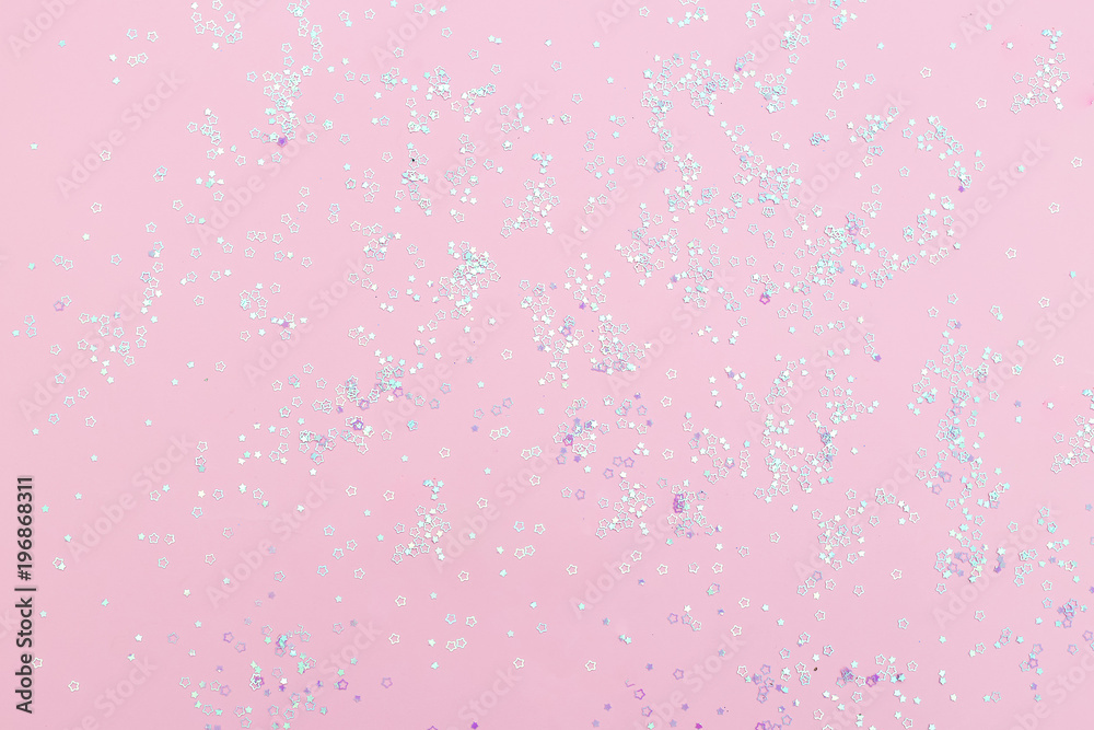 Background is pale pink with sparkles. Pasrel colors